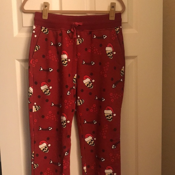 Christmas Skull Red Jogger Sweatpants- Hollywood The Jean People - Size Small - Picture 2 of 8